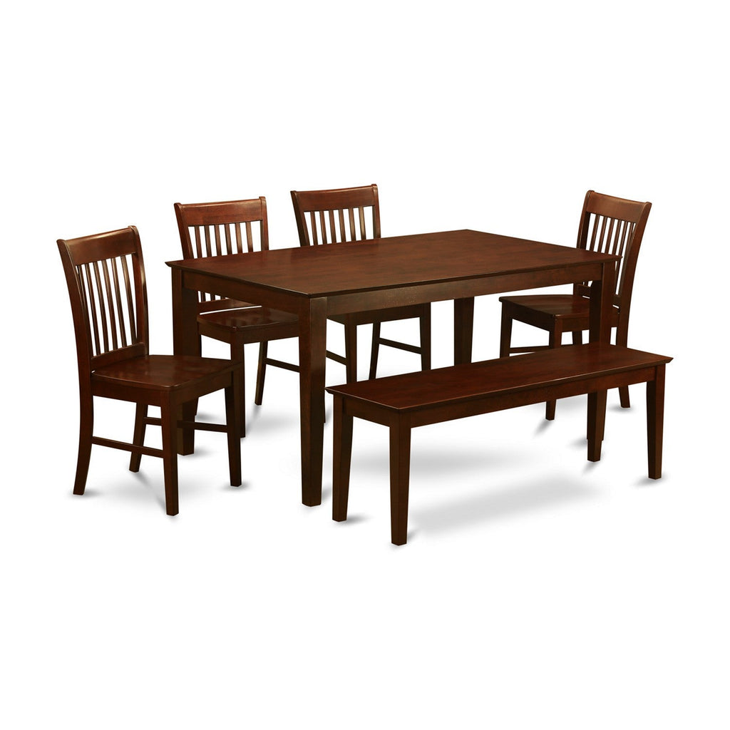East West Furniture CANO6C-MAH-W 6 Piece Dining Table Set Contains a Rectangle Kitchen Table and 4 Dining Chairs with a Bench, 36x60 Inch, Mahogany