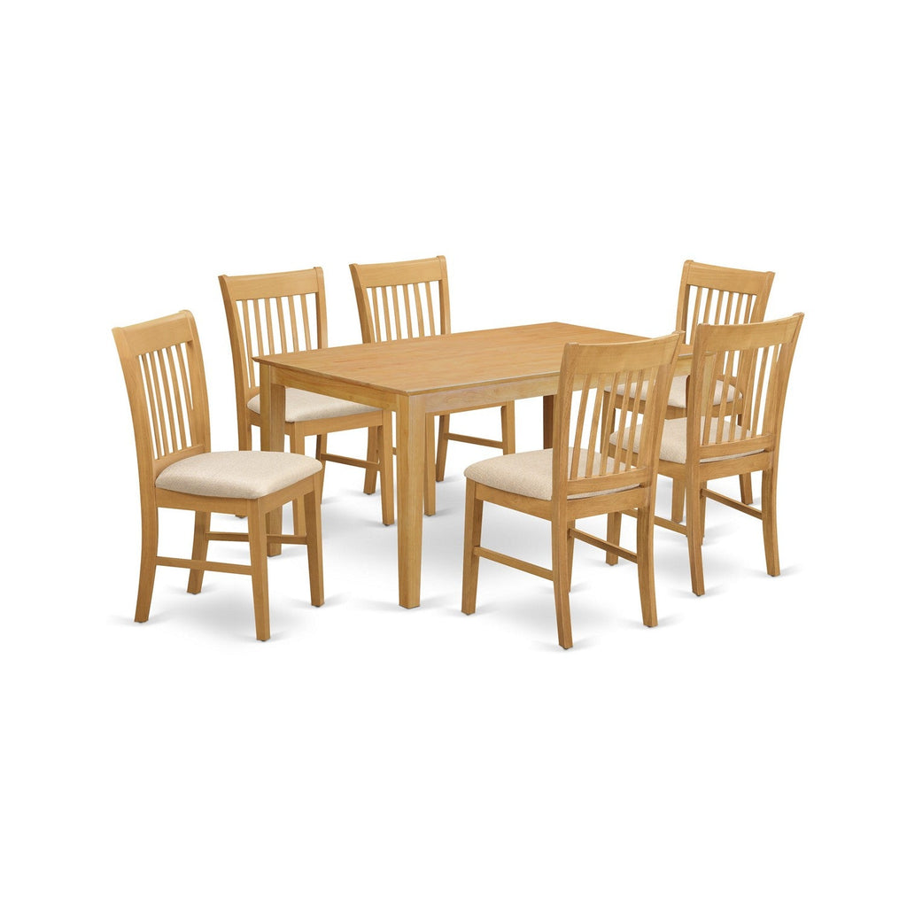 East West Furniture CANO7-OAK-C 7 Piece Kitchen Table & Chairs Set Consist of a Rectangle Dining Room Table and 6 Linen Fabric Upholstered Dining Chairs, 36x60 Inch, Oak