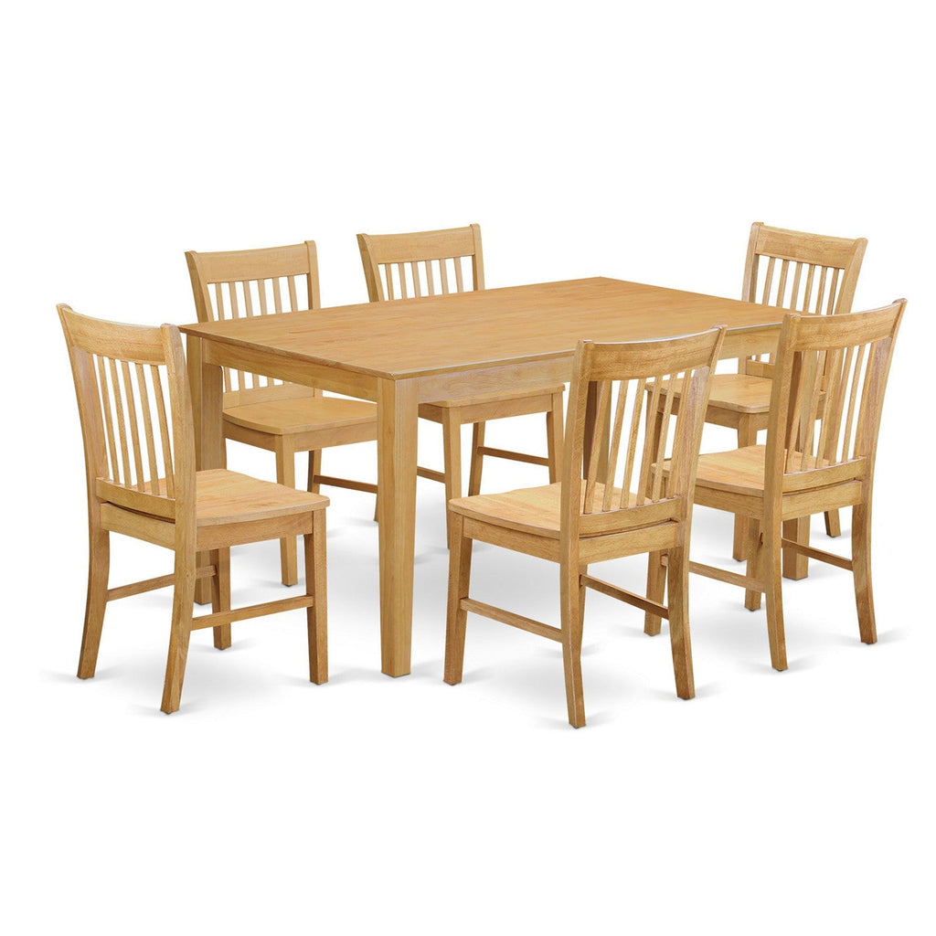East West Furniture CANO7-OAK-W 7 Piece Dining Table Set Consist of a Rectangle Kitchen Table and 6 Dining Room Chairs, 36x60 Inch, Oak