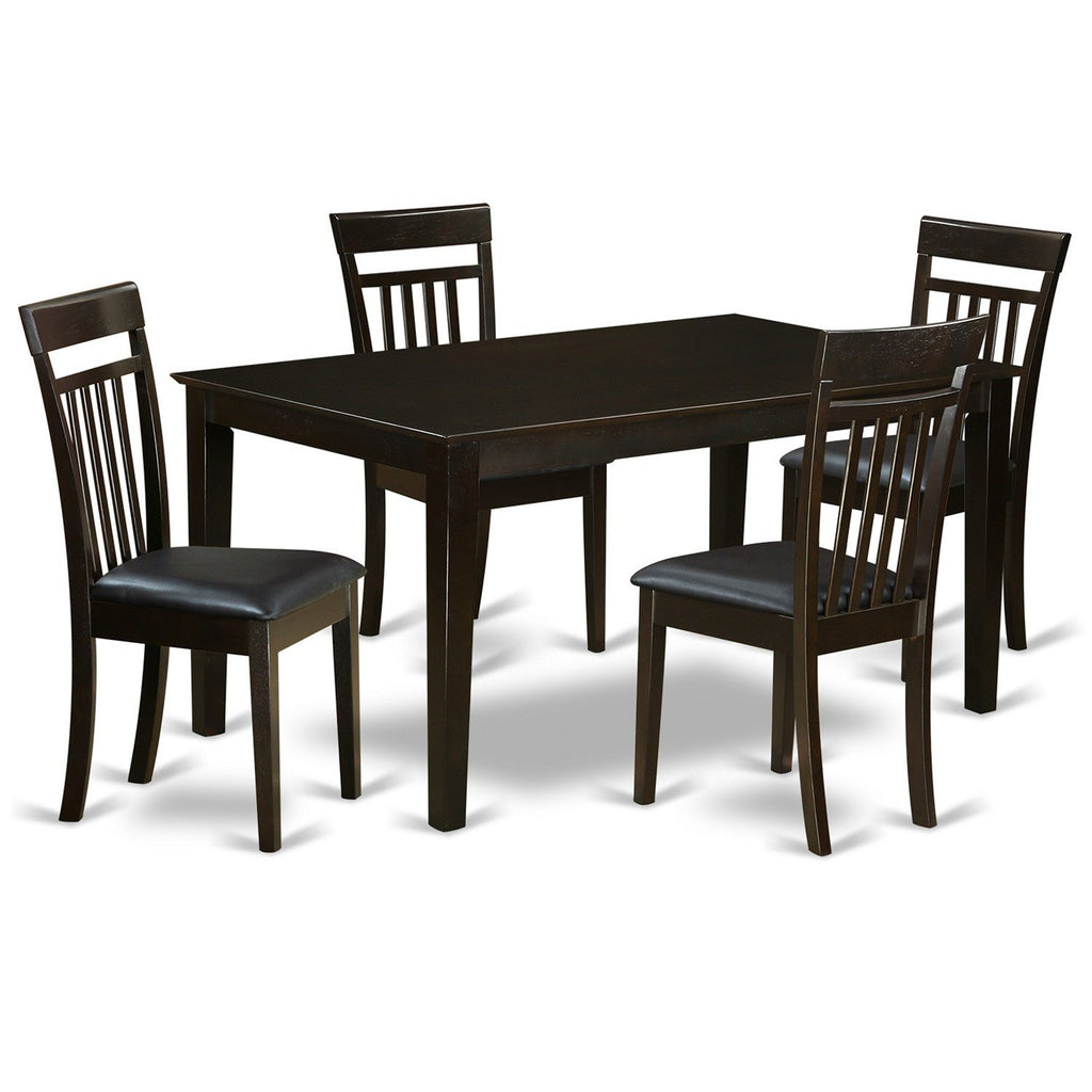 East West Furniture CAP5S-CAP-LC 5 Piece Dining Room Table Set Includes a Rectangle Wooden Table and 4 Faux Leather Kitchen Dining Chairs, 36x60 Inch, Cappuccino