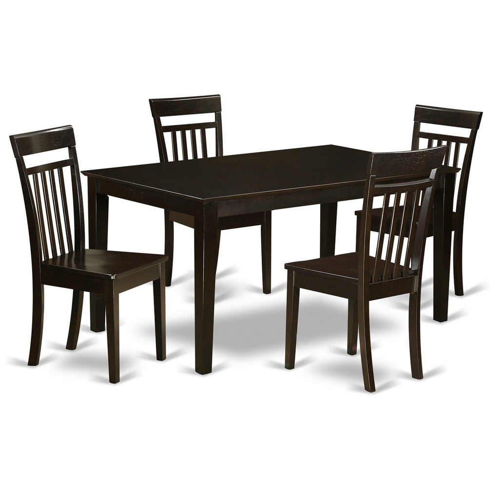 East West Furniture CAP5S-CAP-W 5 Piece Dining Table Set for 4 Includes a Rectangle Kitchen Table and 4 Dinette Chairs, 36x60 Inch, Cappuccino