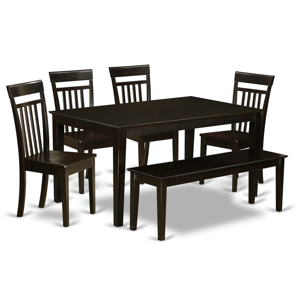 East West Furniture CAP6S-CAP-W 6 Piece Kitchen Table Set Contains a Rectangle Dining Table and 4 Dining Chairs with a Bench, 36x60 Inch, Cappuccino