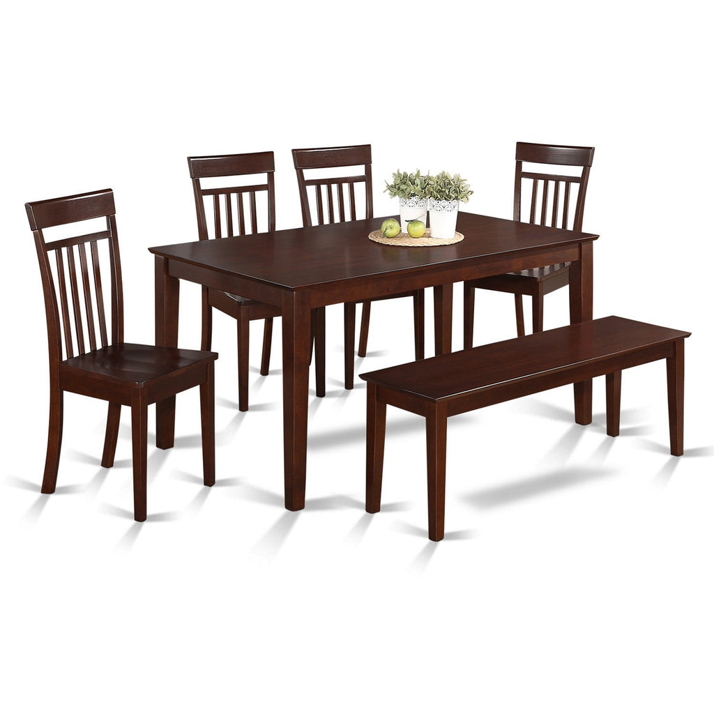 East West Furniture CAP6S-MAH-W 6 Piece Kitchen Table & Chairs Set Contains a Rectangle Dining Room Table and 4 Dining Chairs with a Bench, 36x60 Inch, Mahogany