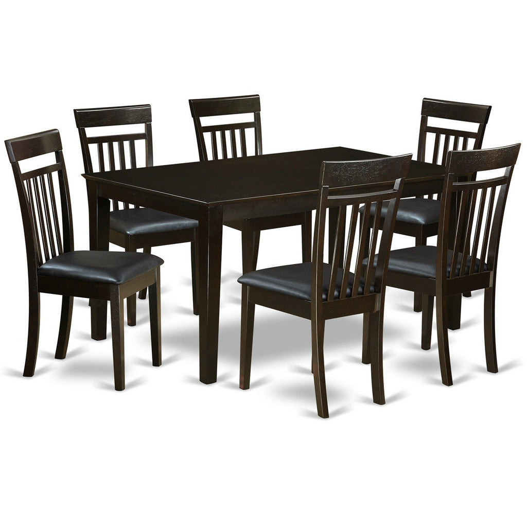 East West Furniture CAP7S-CAP-LC 7 Piece Modern Dining Table Set Consist of a Rectangle Wooden Table and 6 Faux Leather Dining Room Chairs, 36x60 Inch, Cappuccino
