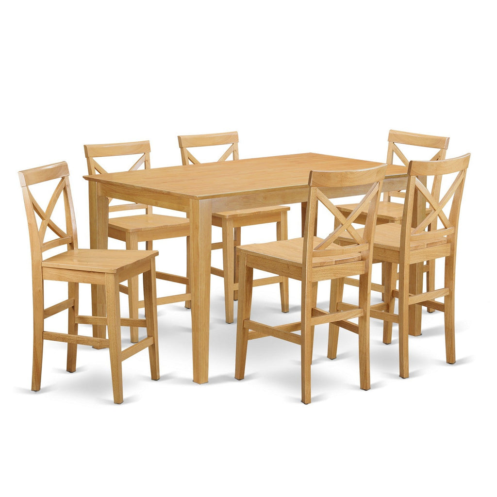 East West Furniture CAPB7H-OAK-W 7 Piece Counter Height Dining Set Consist of a Rectangle Kitchen Table and 6 Dining Chairs, 36x60 Inch, Oak