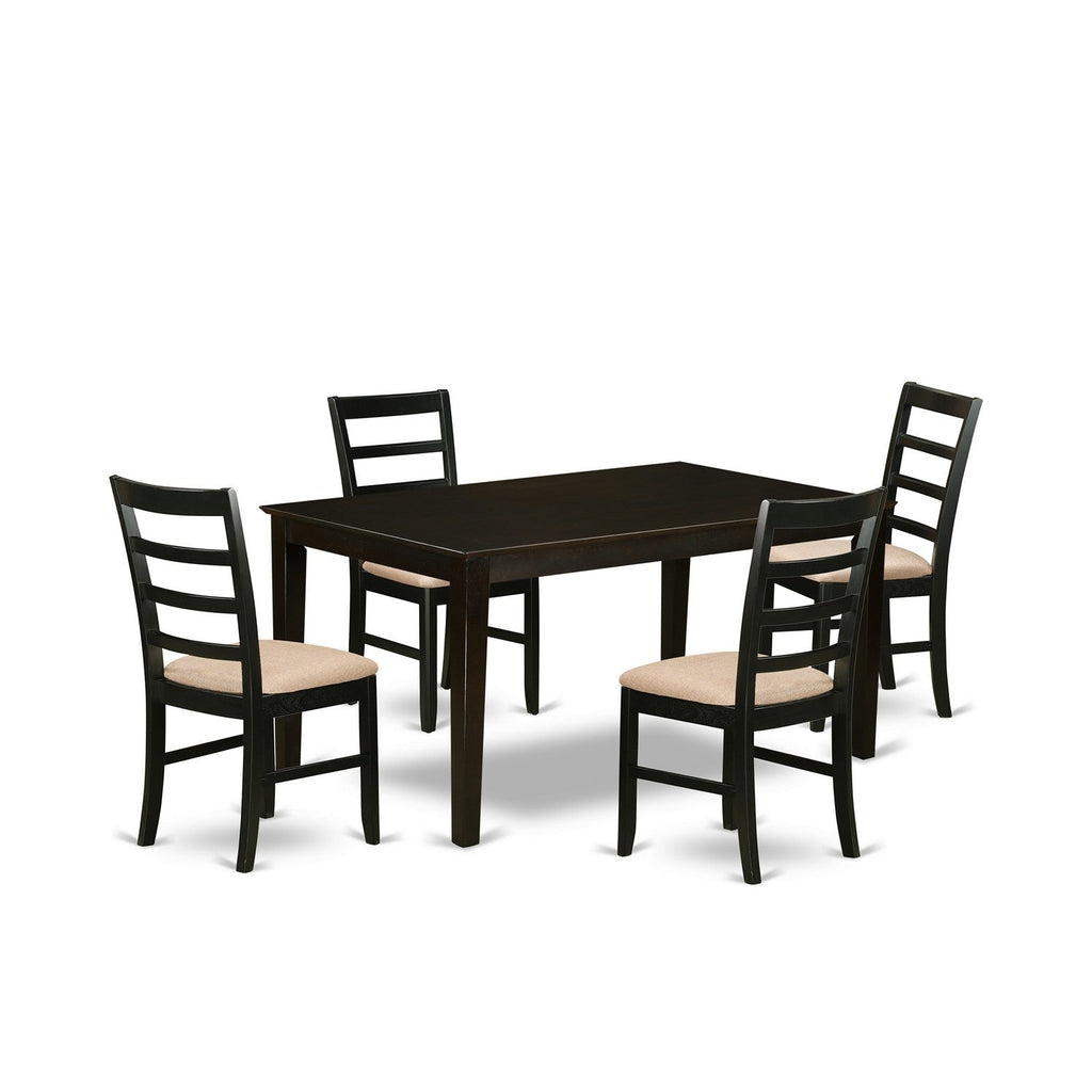 East West Furniture CAPF5-CAP-C 5 Piece Dining Room Furniture Set Includes a Rectangle Kitchen Table and 4 Linen Fabric Upholstered Dining Chairs, 36x60 Inch, Cappuccino