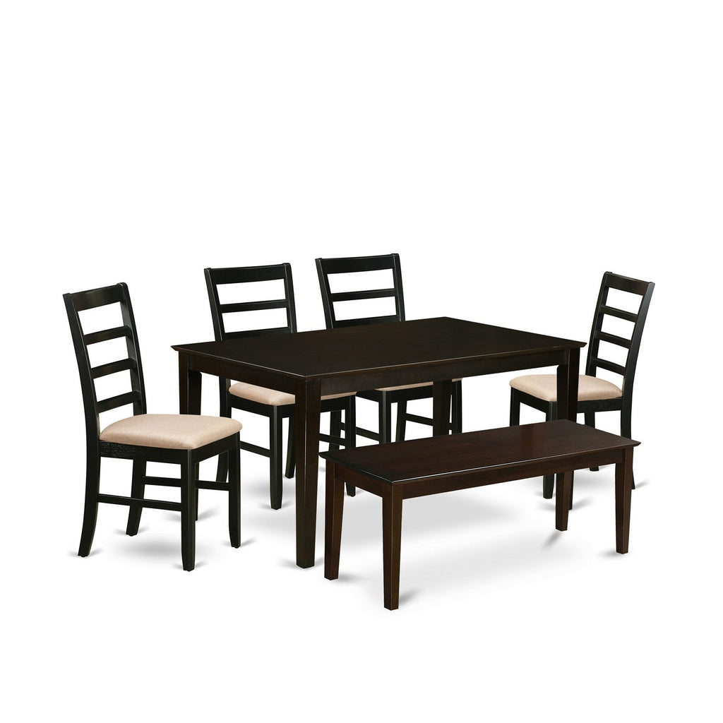 East West Furniture CAPF6-CAP-C 6 Piece Dining Table Set Contains a Rectangle Kitchen Table and 4 Linen Fabric Dining Chairs with a Bench, 36x60 Inch, Cappuccino