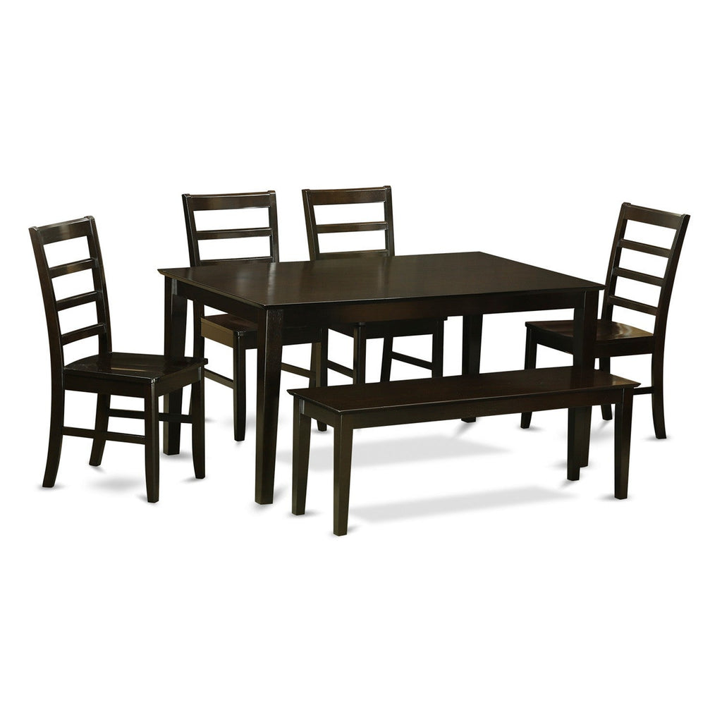 East West Furniture CAPF6-CAP-W 6 Piece Dining Table Set Contains a Rectangle Wooden Table and 4 Dining Room Chairs with a Bench, 36x60 Inch, Cappuccino