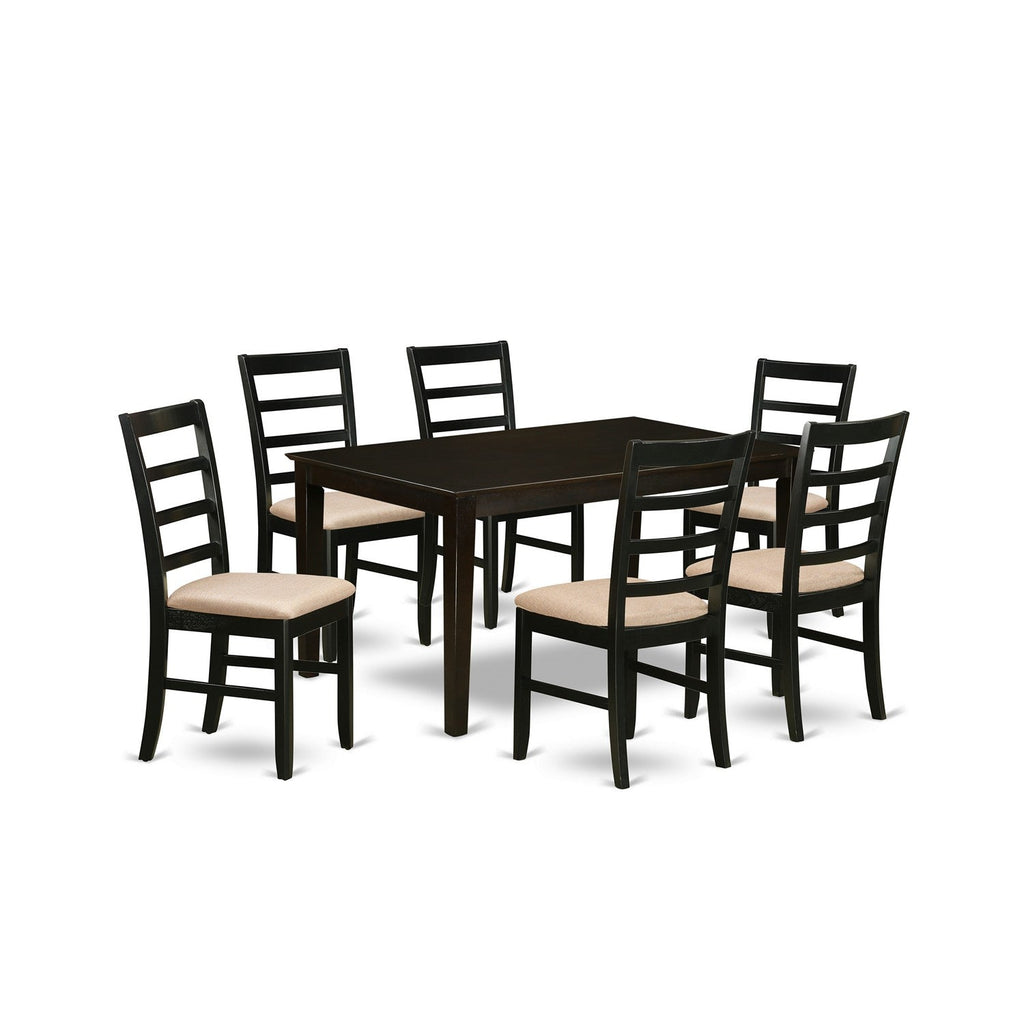 East West Furniture CAPF7-CAP-C 7 Piece Dining Table Set Consist of a Rectangle Dining Room Table and 6 Linen Fabric Upholstered Chairs, 36x60 Inch, Cappuccino