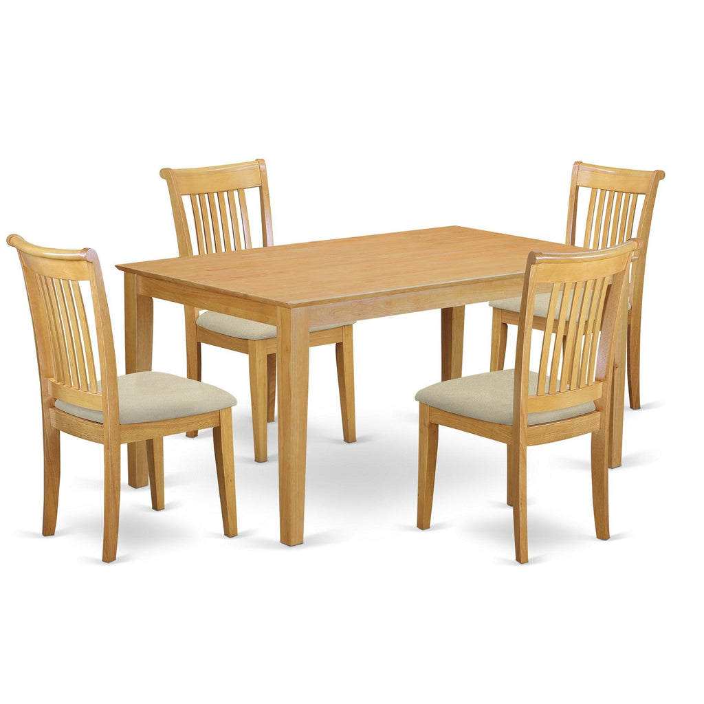 East West Furniture CAPO5-OAK-C 5 Piece Dinette Set for 4 Includes a Rectangle Dining Table and 4 Linen Fabric Dining Room Chairs, 36x60 Inch, Oak
