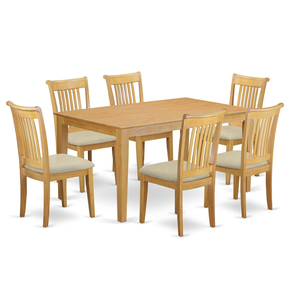 East West Furniture CAPO7-OAK-C 7 Piece Dining Set Consist of a Rectangle Dinner Table and 6 Linen Fabric Kitchen Dining Chairs, 36x60 Inch, Oak
