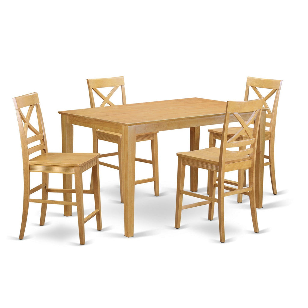 East West Furniture CAQU5H-OAK-W 5 Piece Kitchen Counter Height Dining Table Set Includes a Rectangle Dining Room Table and 4 Wooden Seat Chairs, 36x60 Inch, Oak