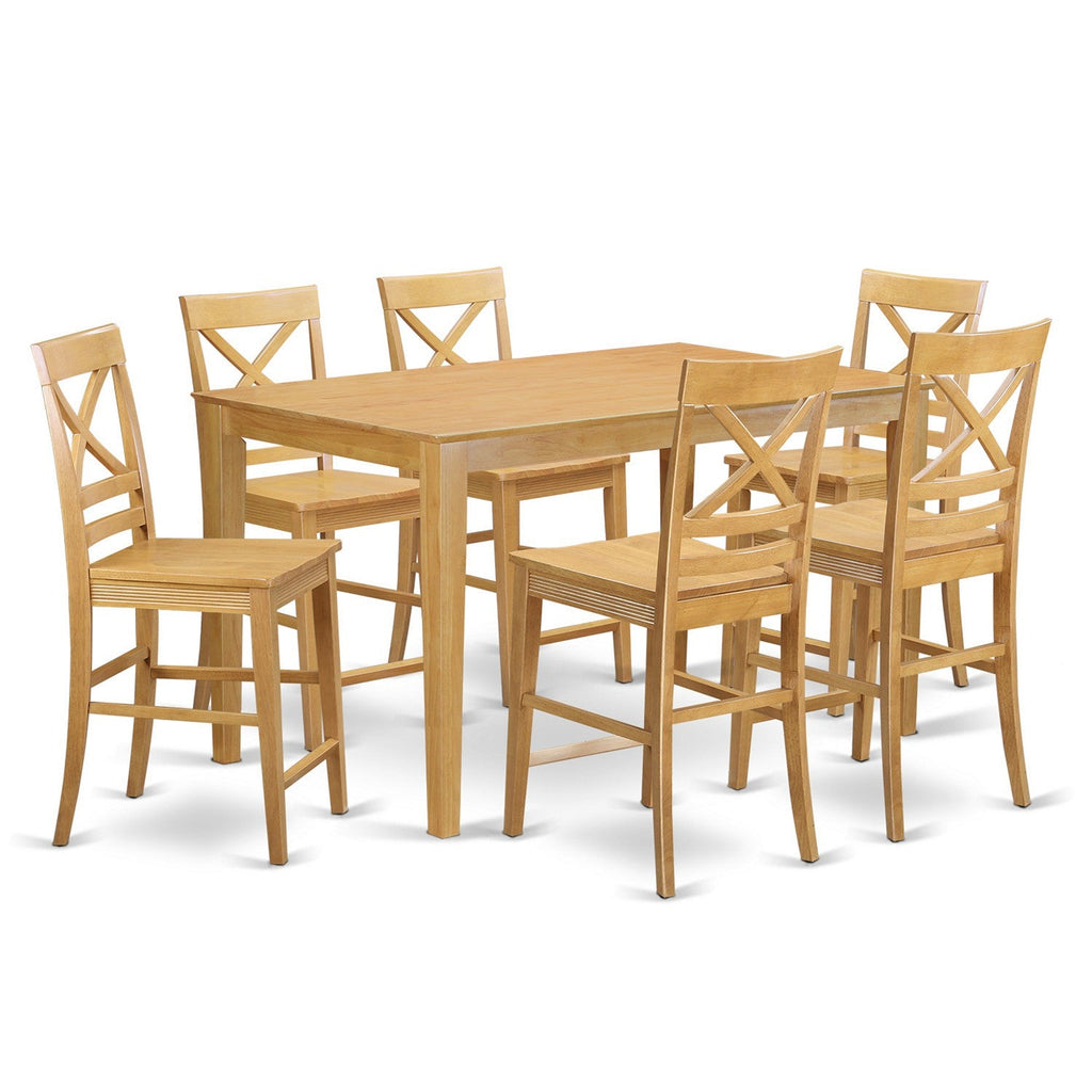 East West Furniture CAQU7H-OAK-W 7 Piece Counter Height Dining Set Consist of a Rectangle Kitchen Table and 6 Dining Chairs, 36x60 Inch, Oak