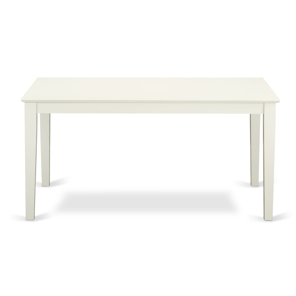 East West Furniture CADA7-LWH-22 7 Piece Modern Dining Table Set Includes a Rectangle Kitchen Table and 6 Upholstered Parson Chairs, 36x60 Inch, linen white
