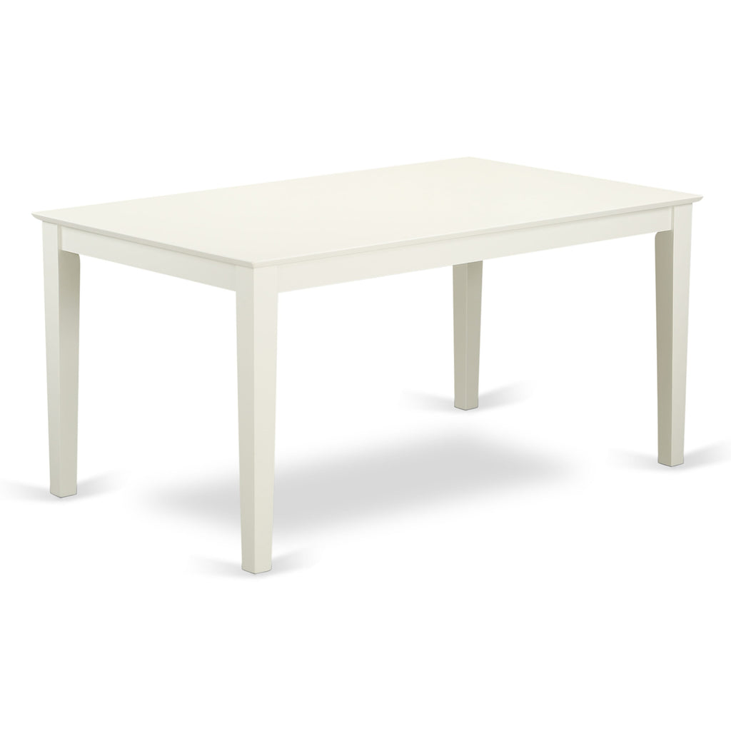 East West Furniture CADA7-LWH-22 7 Piece Modern Dining Table Set Includes a Rectangle Kitchen Table and 6 Upholstered Parson Chairs, 36x60 Inch, linen white