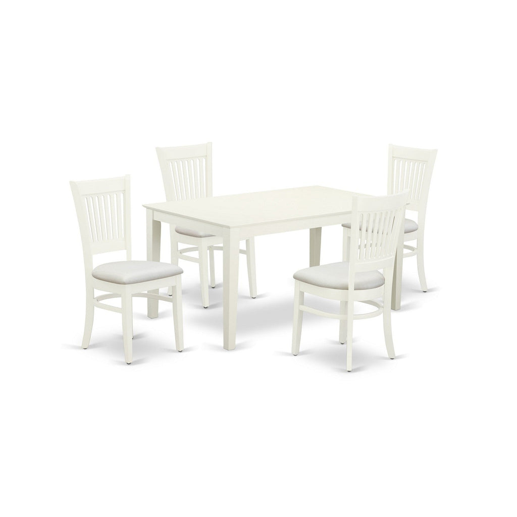 East West Furniture CAVA5-LWH-C 5 Piece Dining Room Furniture Set Includes a Rectangle Kitchen Table and 4 Linen Fabric Upholstered Dining Chairs, 36x60 Inch, Linen White