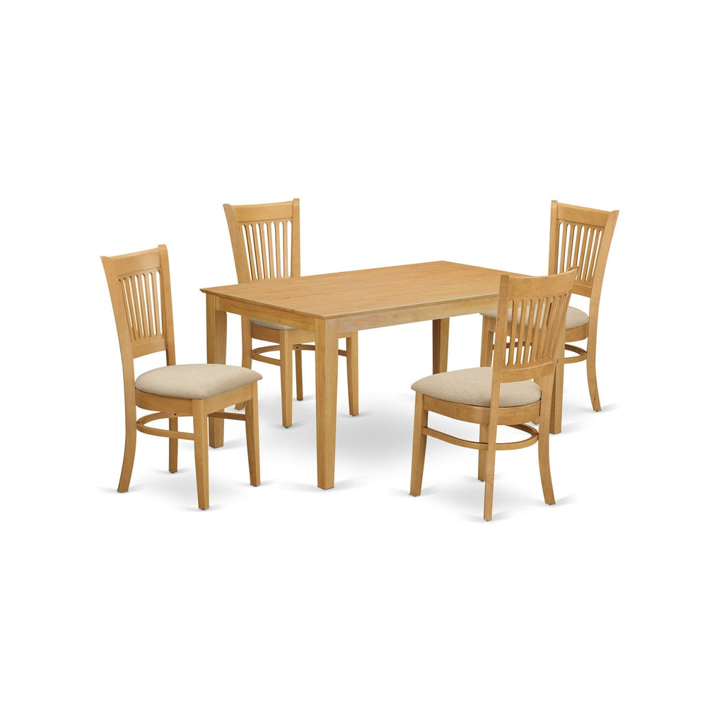 East West Furniture CAVA5-OAK-C 5 Piece Dining Set Includes a Rectangle Solid Wood Table and 4 Linen Fabric Kitchen Room Chairs, 36x60 Inch, Oak