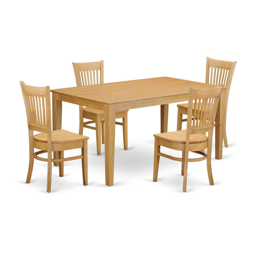 East West Furniture CAVA5-OAK-W 5 Piece Dining Room Table Set Includes a Rectangle Kitchen Table and 4 Dining Chairs, 36x60 Inch, Oak