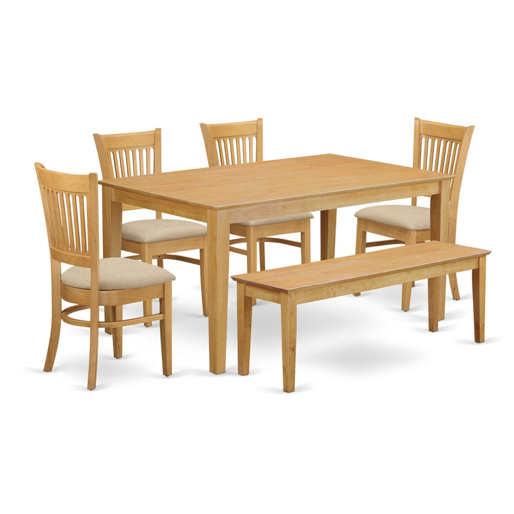 East West Furniture CAVA6-OAK-C 6 Piece Modern Dining Table Set Contains a Rectangle Wooden Table and 4 Linen Fabric Upholstered Chairs with a Bench, 36x60 Inch, Oak