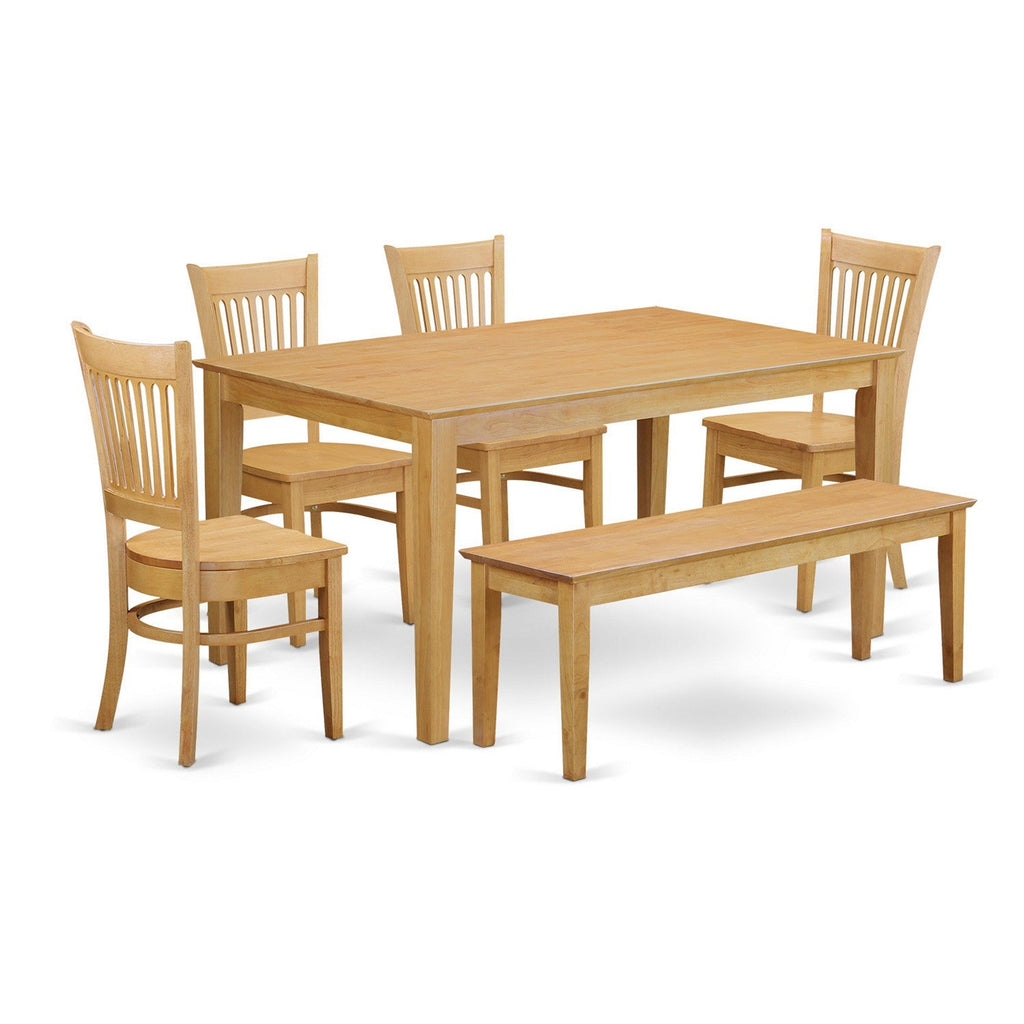 East West Furniture CAVA6-OAK-W 6 Piece Dining Room Furniture Set Contains a Rectangle Kitchen Table and 4 Dining Chairs with a Bench, 36x60 Inch, Oak
