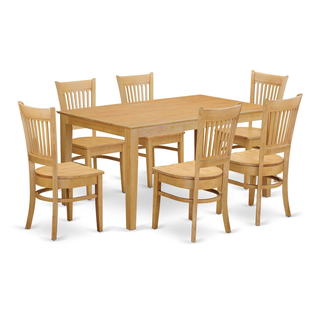 East West Furniture CAVA7-OAK-W 7 Piece Dining Room Table Set Consist of a Rectangle Wooden Table and 6 Kitchen Dining Chairs, 36x60 Inch, Oak