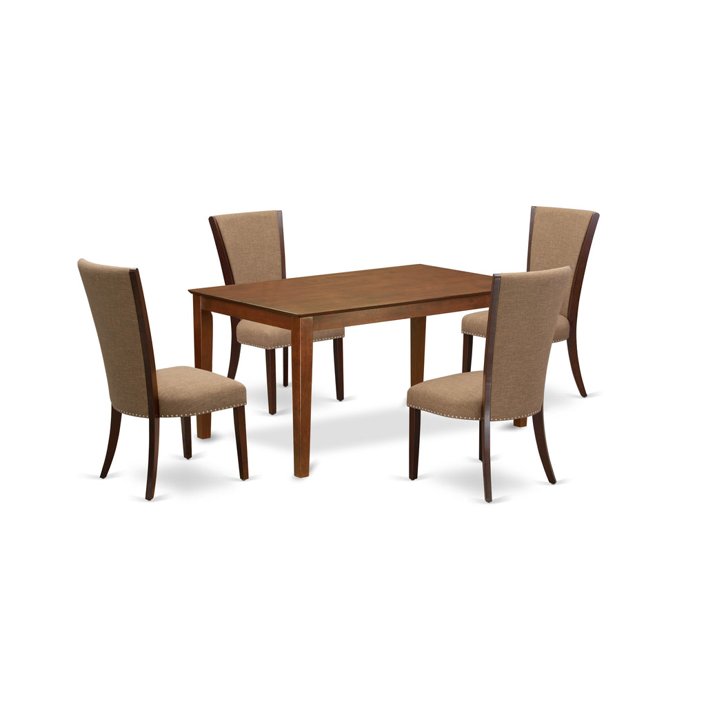 East West Furniture CAVE5-MAH-47 5 Piece Dining Table Set for 4 Includes a Rectangle Kitchen Table and 4 Light Sable Linen Fabric Upholstered Parson Chairs, 36x60 Inch, Mahogany