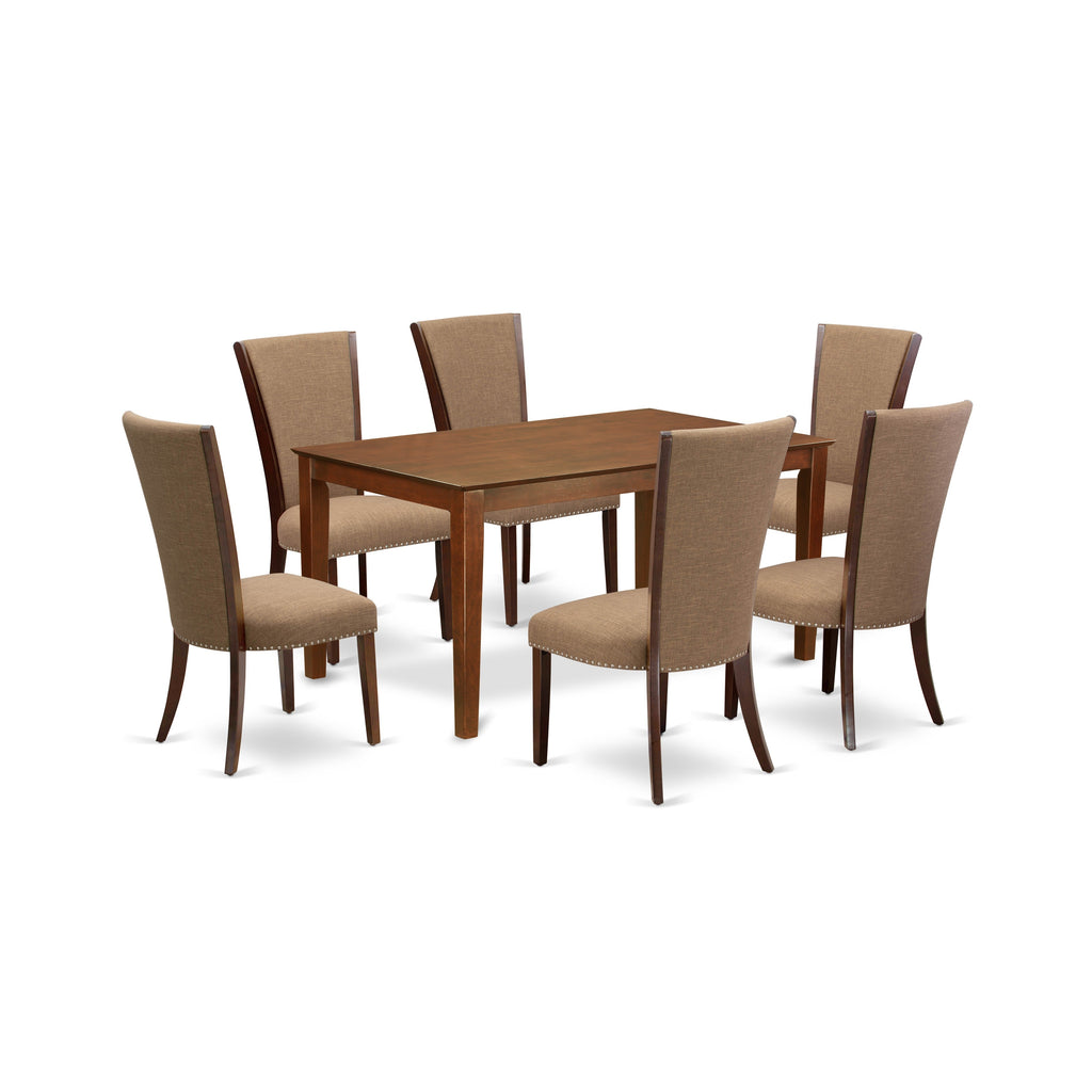 East West Furniture CAVE7-MAH-47 7 Piece Dining Table Set Consist of a Rectangle Dining Room Table and 6 Light Sable Linen Fabric Upholstered Chairs, 36x60 Inch, Mahogany