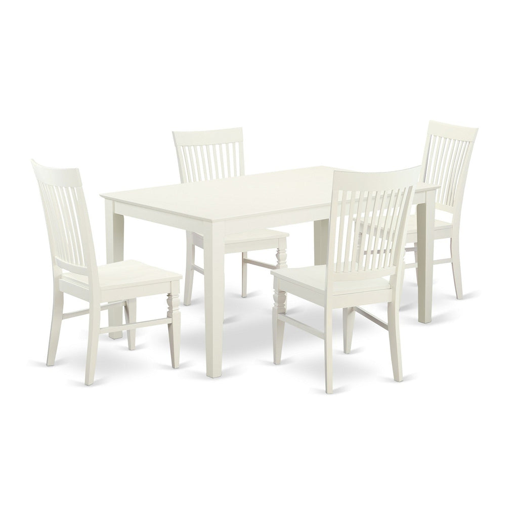 East West Furniture CAWE5-LWH-W 5 Piece Dining Room Furniture Set Includes a Rectangle Kitchen Table and 4 Dining Chairs, 36x60 Inch, Linen White