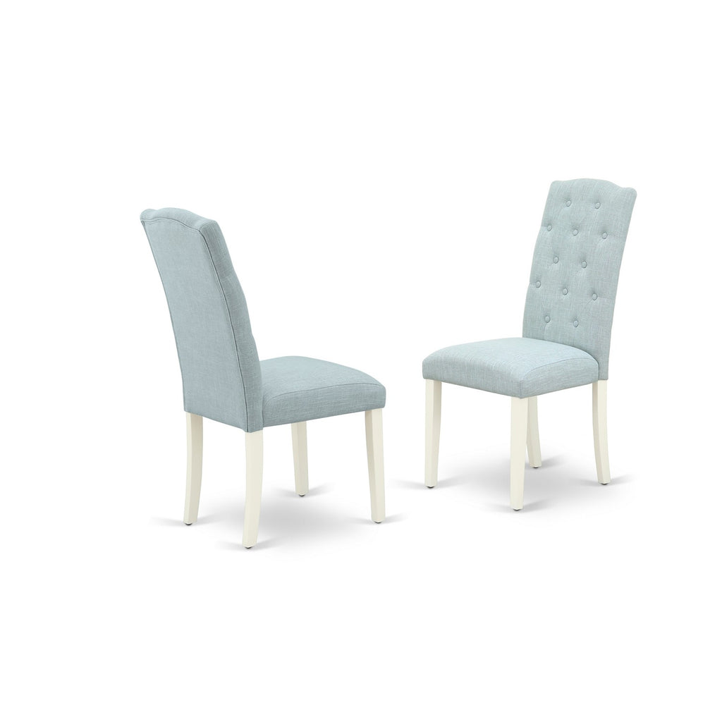 East West Furniture ANCE5-LWH-15 5 Piece Dinette Set for 4 Includes a Round Kitchen Table with Pedestal and 4 Baby Blue Linen Fabric Upholstered Parson Chairs, 36x36 Inch, Linen White