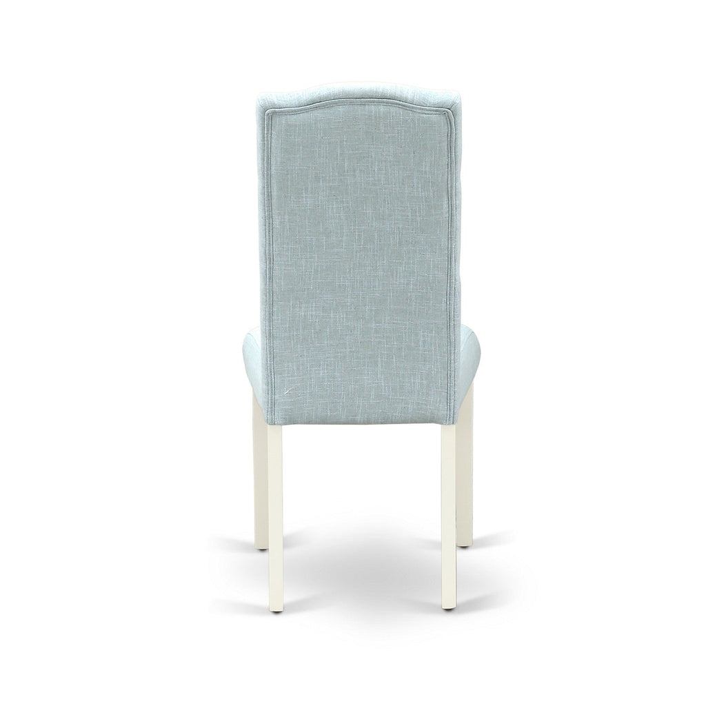 East West Furniture V076CE215-5 5 Piece Modern Dining Table Set Includes a Rectangle Wooden Table with V-Legs and 4 Baby Blue Linen Fabric Parson Dining Chairs, 36x60 Inch, Multi-Color