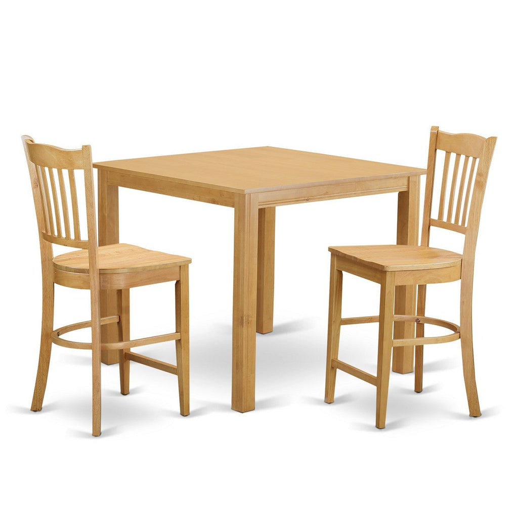 East West Furniture CFGR3-OAK-W 3 Piece Counter Height Dining Set for Small Spaces Contains a Square Wooden Table and 2 Kitchen Chairs, 42x42 Inch, Oak