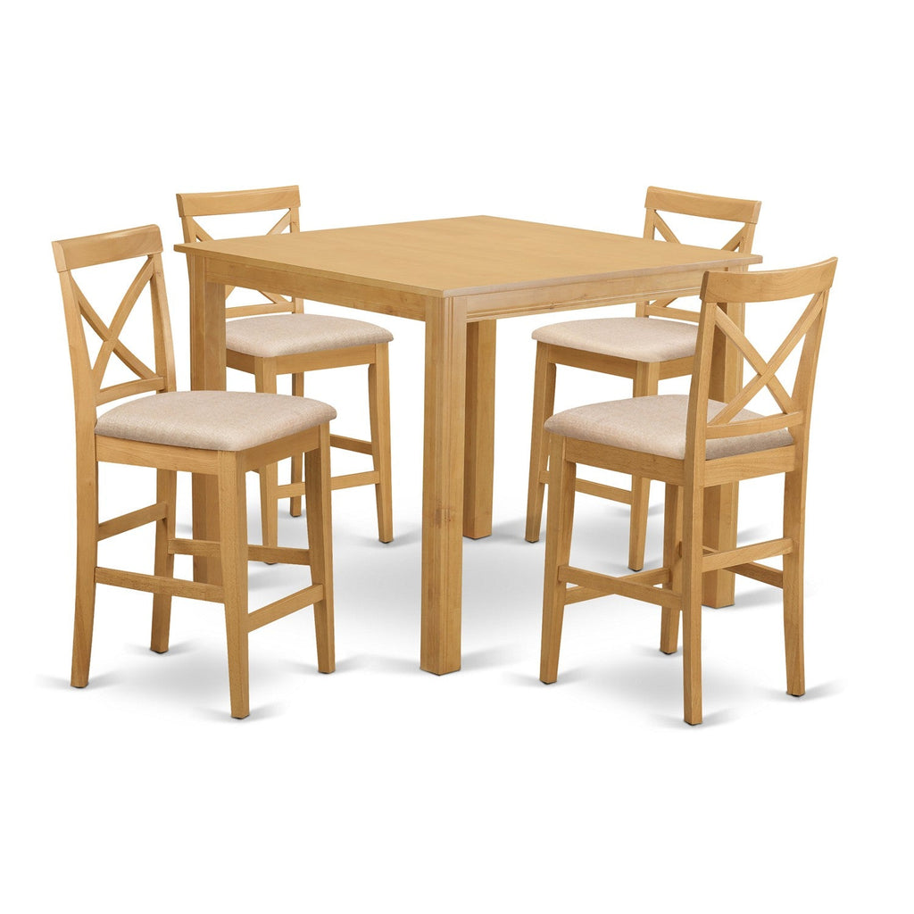East West Furniture CFPB5-OAK-C 5 Piece Counter Height Dining Set Includes a Square Kitchen Table and 4 Linen Fabric Dining Room Chairs, 42x42 Inch, Oak
