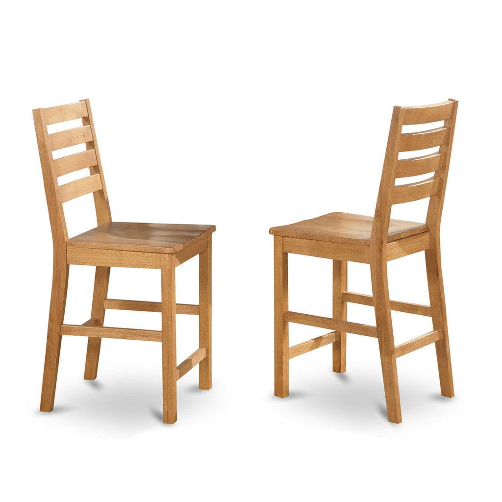 East West Furniture CFS-OAK-W Café Counter Height Dining Chairs - Ladder Back Wood Seat Chairs, Set of 2, Oak
