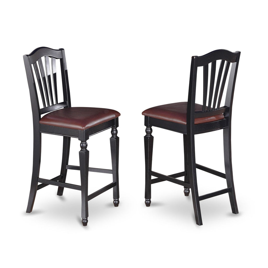 East West Furniture CHS-BLK-LC Chelsea Counter Dining Chairs - Faux Leather Upholstered Solid Wood Chairs, Set of 2, Black