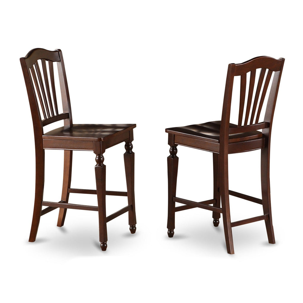 East West Furniture CHS-MAH-W Chelsea Counter Height Barstools - Slat Back Wooden Seat Chairs, Set of 2, Mahogany