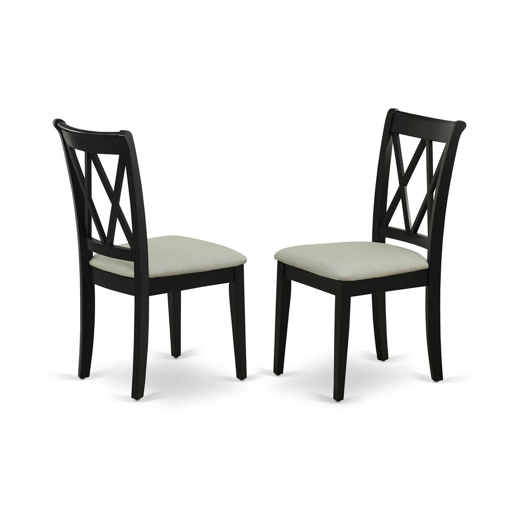 East West Furniture SHCL3-BLK-C 3 Piece Modern Dining Table Set Contains a Round Kitchen Table with Pedestal and 2 Linen Fabric Kitchen Dining Chairs, 42x42 Inch, Black