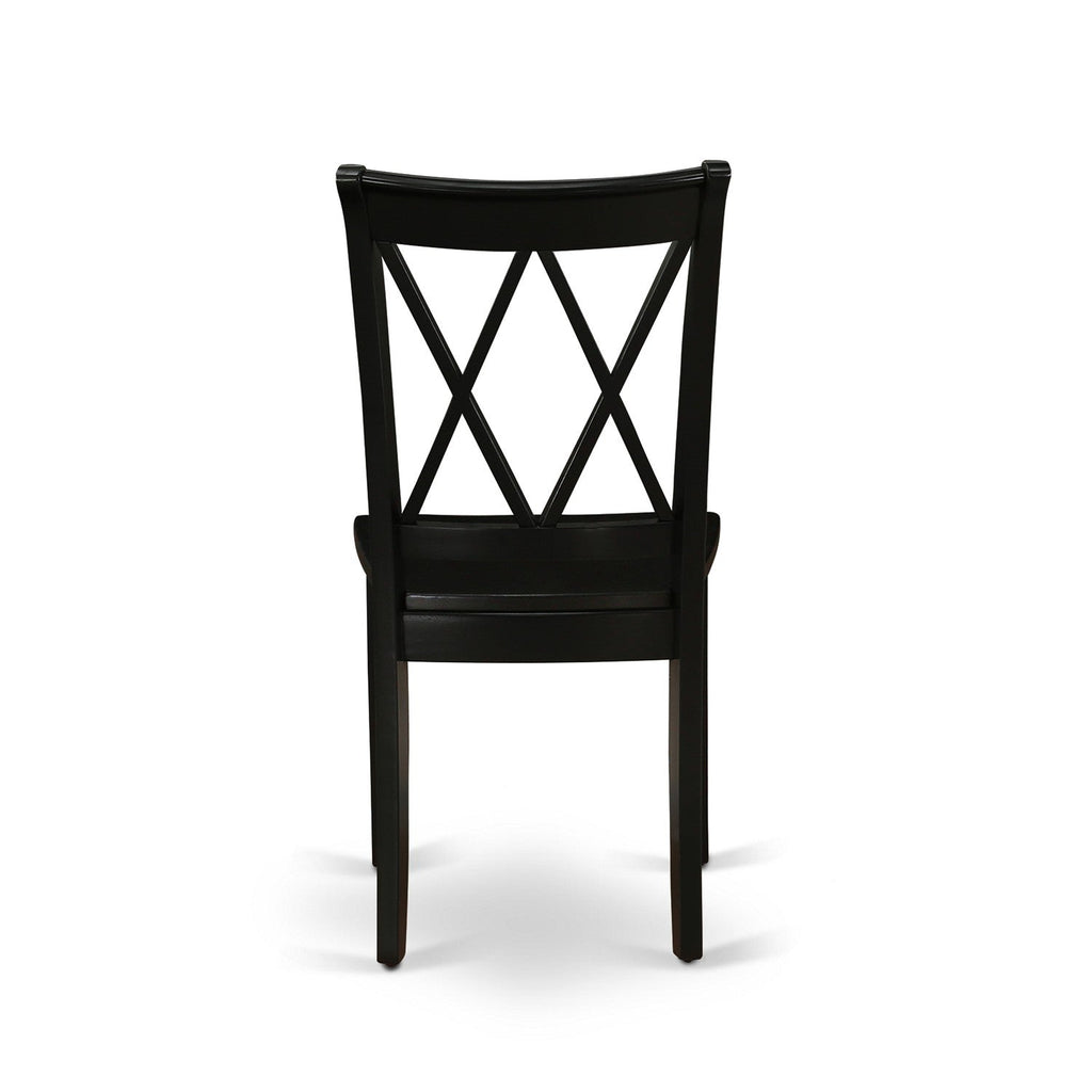 East West Furniture CLC-BLK-W Clarksville Dining Chairs - Double Cross Back Wooden Seat Chairs, Set of 2, Black