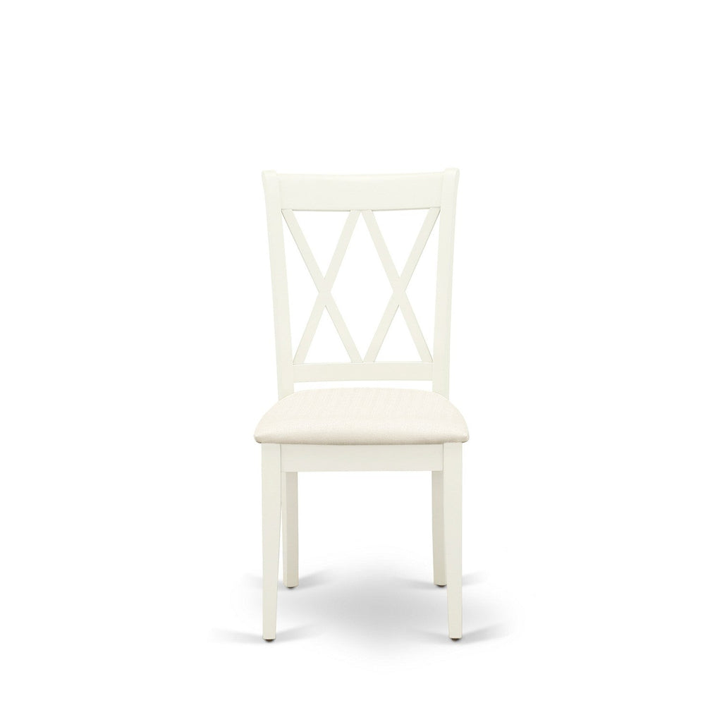 East West Furniture DOCL7-LWH-C 7 Piece Kitchen Table & Chairs Set Consist of a Rectangle Dining Table with Butterfly Leaf and 6 Linen Fabric Dining Room Chairs, 42x78 Inch, Linen White