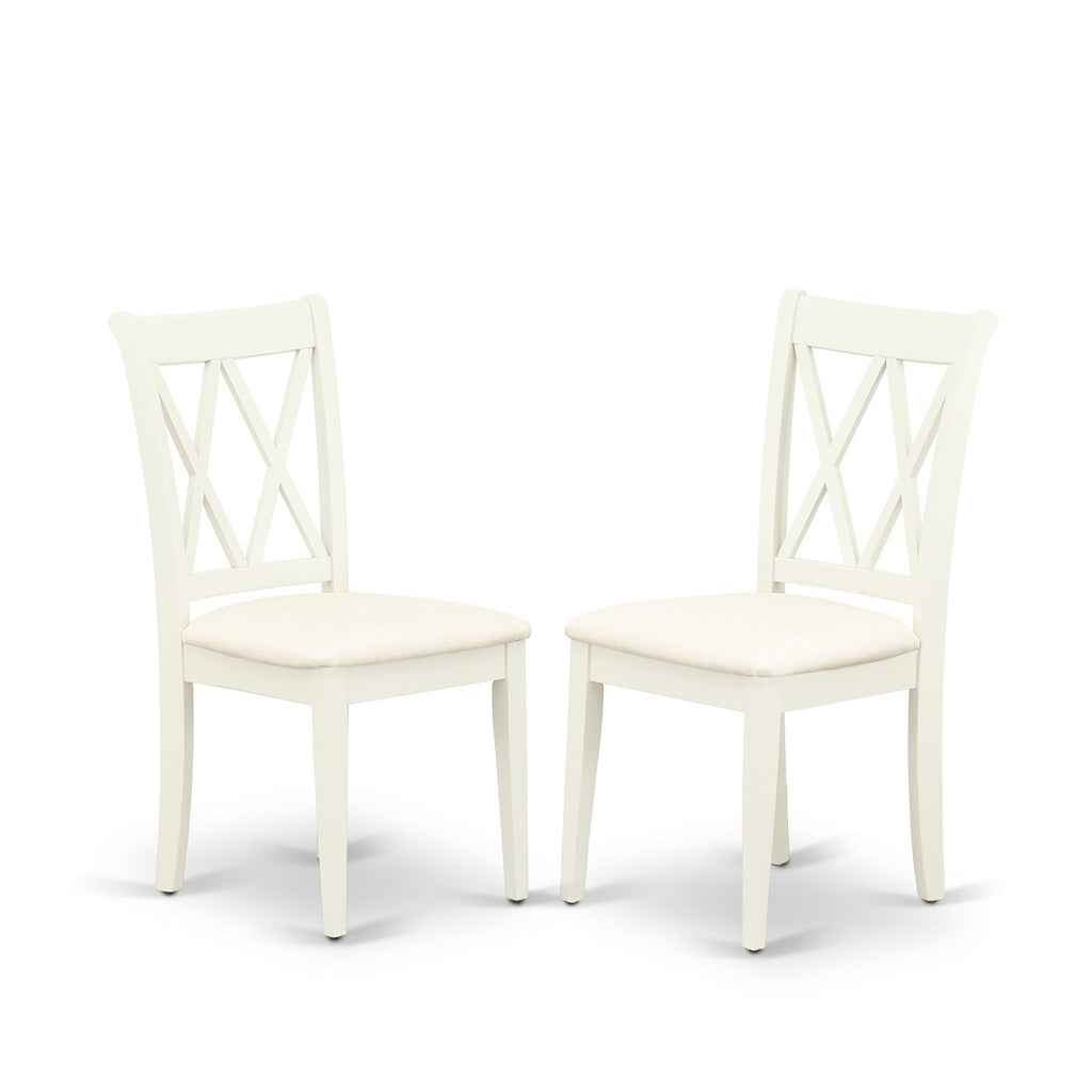 East West Furniture ANCL3-LWH-C 3 Piece Dining Table Set for Small Spaces Contains a Round Kitchen Table with Pedestal and 2 Linen Fabric Dining Room Chairs, 36x36 Inch, Linen White