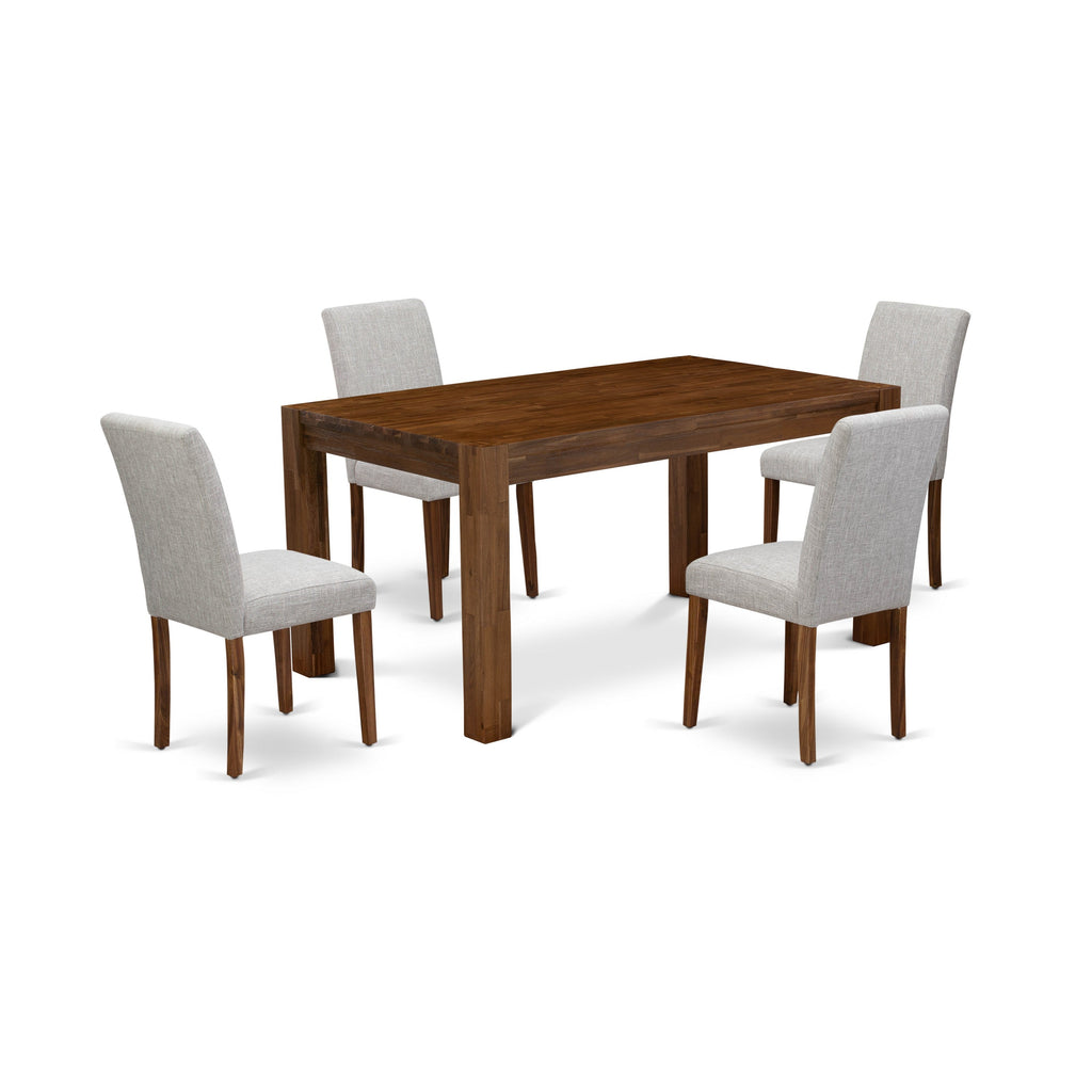East West Furniture CNAB5-NN-35 5 Piece Modern Dining Table Set Includes a Rectangle Rustic Wood Wooden Table and 4 Doeskin Linen Fabric Upholstered Chairs, 36x60 Inch, Natural Walnut