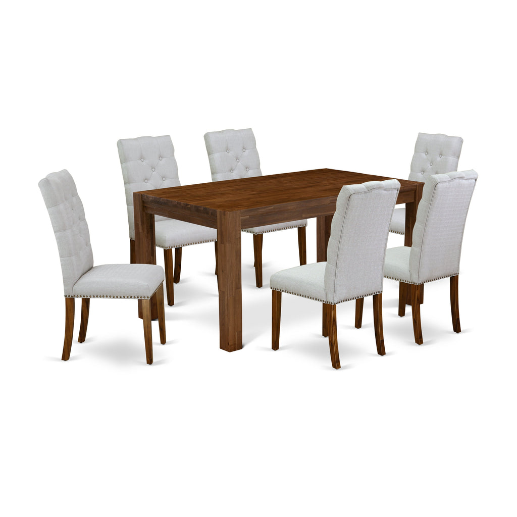 East West Furniture CNEL7-N8-05 7 Piece Kitchen Table & Chairs Set Consist of a Rectangle Rustic Wood Dining Room Table and 6 Grey Linen Fabric Parson Dining Chairs, 36x60 Inch, Natural