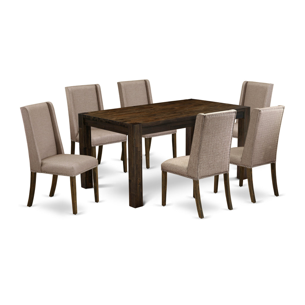 East West Furniture CNFL7-77-16 7 Piece Kitchen Table Set Consist of a Rectangle Rustic Wood Dining Table and 6 Dark Khaki Linen Fabric Parson Dining Chairs, 36x60 Inch, Jacobean