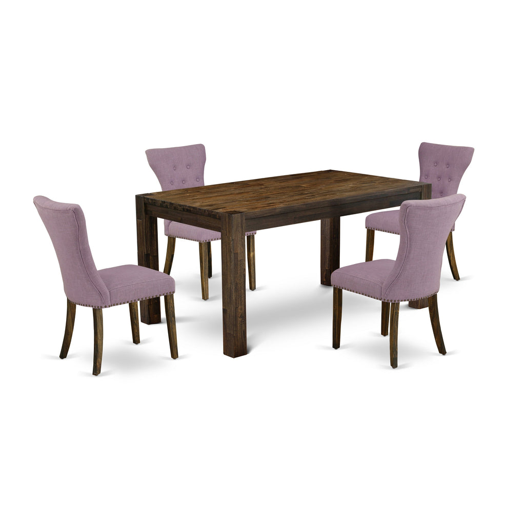 East West Furniture CNGA5-77-40 5 Piece Dining Table Set for 4 Includes a Rectangle Rustic Wood Dinner Table and 4 Dahlia Linen Fabric Parson Dining Room Chairs, 36x60 Inch, Jacobean