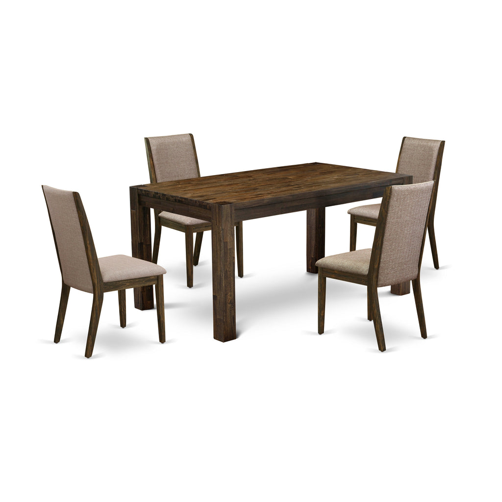 East West Furniture CNLA5-77-16 5 Piece Dinette Set for 4 Includes a Rectangle Rustic Wood Dining Room Table and 4 Dark Khaki Linen Fabric Parson Dining Chairs, 36x60 Inch, Jacobean