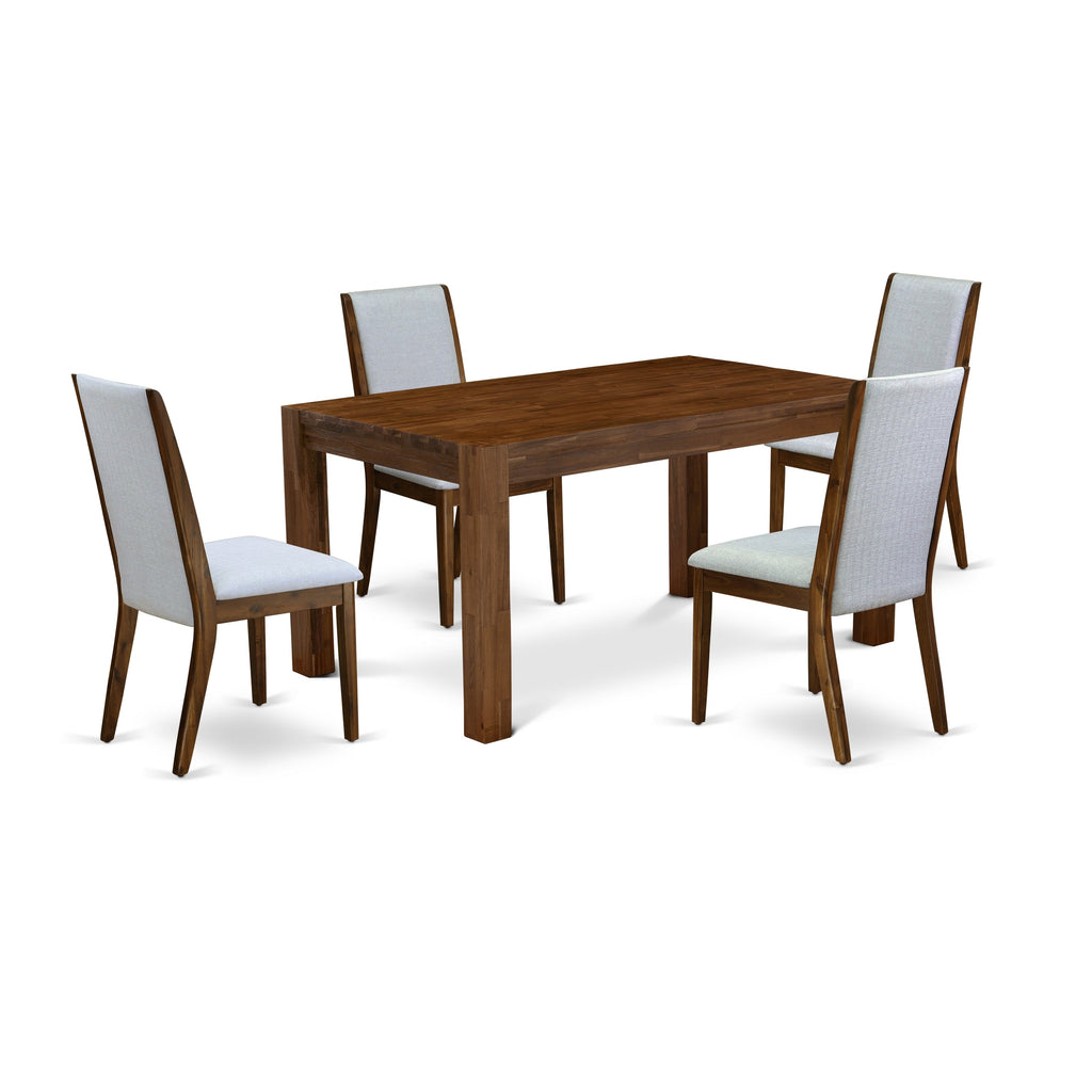 East West Furniture CNLA5-N8-05 5 Piece Kitchen Table Set for 4 Includes a Rectangle Rustic Wood Dining Room Table and 4 Grey Linen Fabric Upholstered Chairs, 36x60 Inch, Natural