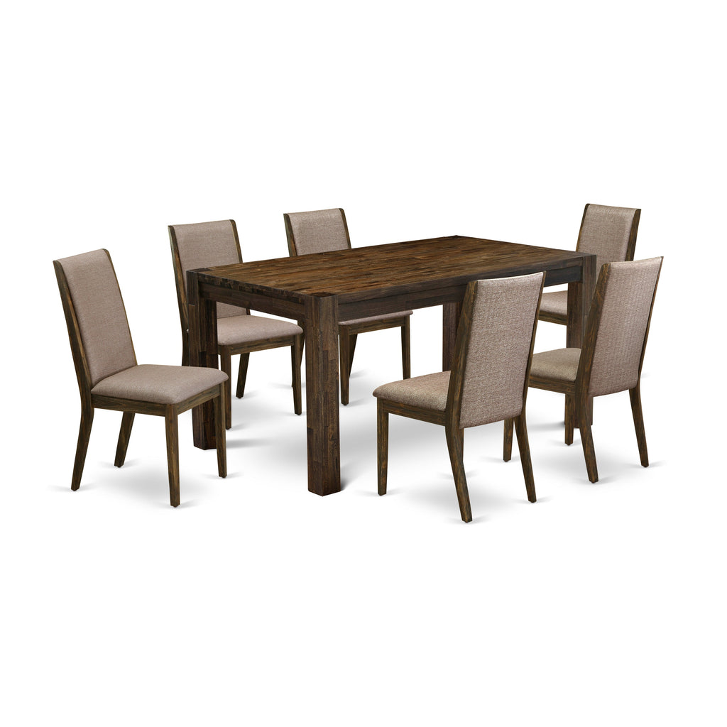 East West Furniture CNLA7-77-16 7 Piece Dining Room Furniture Set Consist of a Rectangle Rustic Wood Dining Table and 6 Dark Khaki Linen Fabric Parsons Chairs, 36x60 Inch, Jacobean