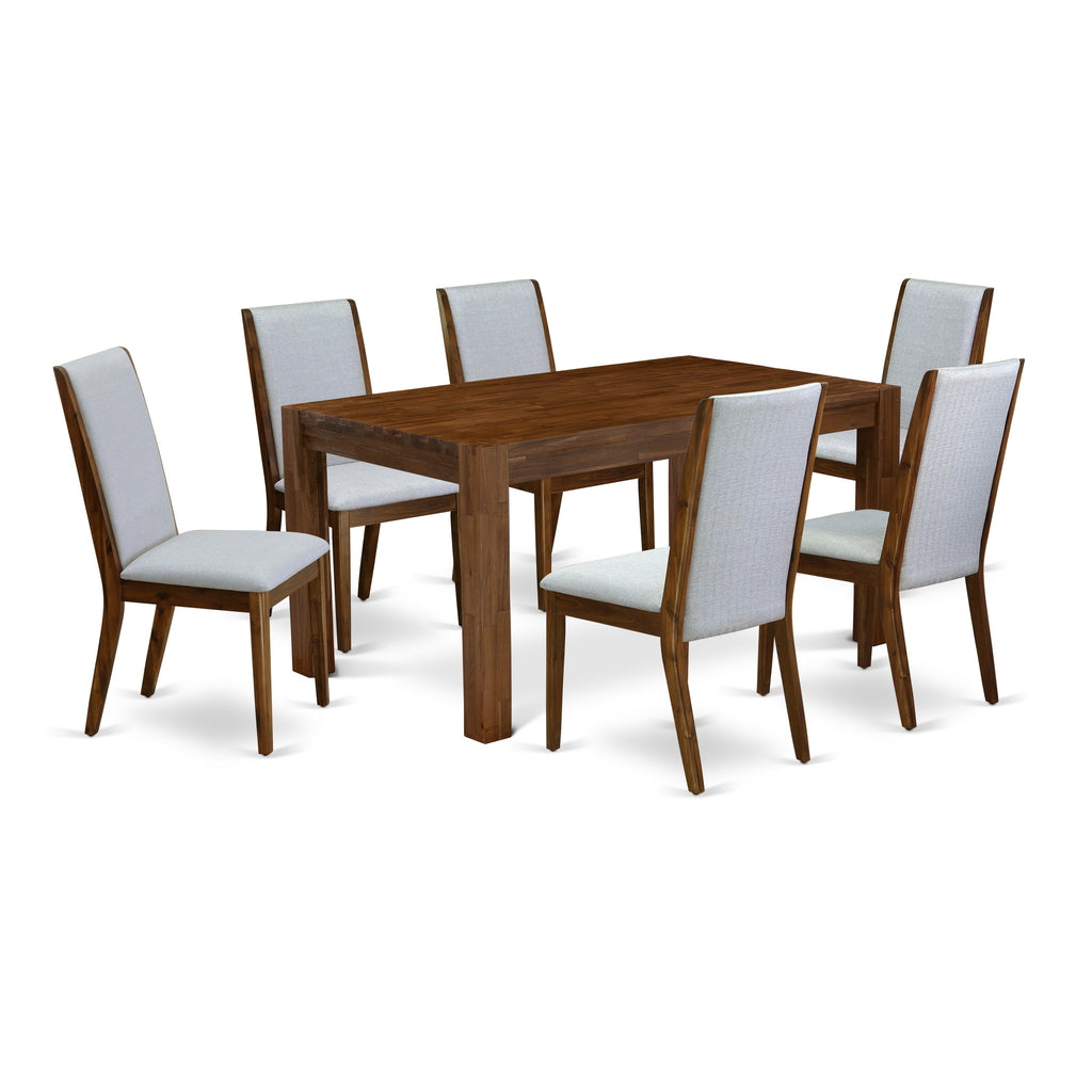 East West Furniture CNLA7-N8-05 7 Piece Modern Dining Table Set Consist of a Rectangle Rustic Wood Wooden Table and 6 Grey Linen Fabric Upholstered Chairs, 36x60 Inch, Natural