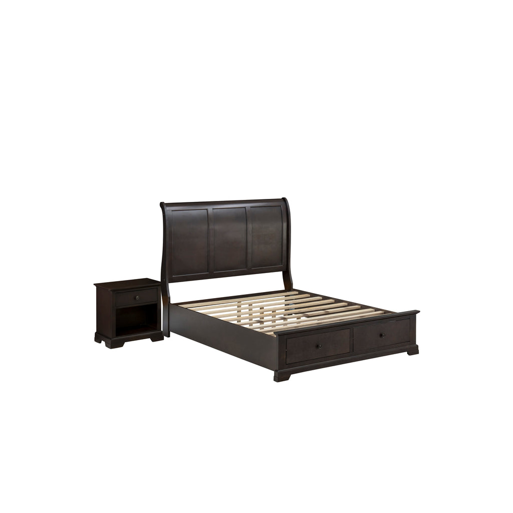 East West Furniture CO21-Q1N000 Cordova 2-Piece Queen Bedroom Set Includes a Wooden Bed Frame and a Mid Century Modern Nightstand with a Drawers - Wire Brushed Walnut Finish