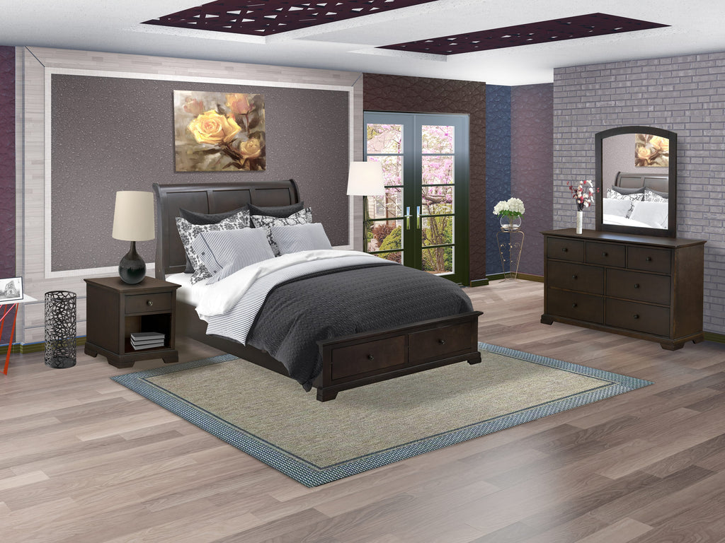 East West Furniture CO21-Q1NDM0 Cordova 4-Pc Queen Size Bedroom Set Consists of a Wooden Platform Bed, Bedroom Dresser, Bedroom Mirror and a Small Modern Night Stand - Wire Brushed Walnut Finish