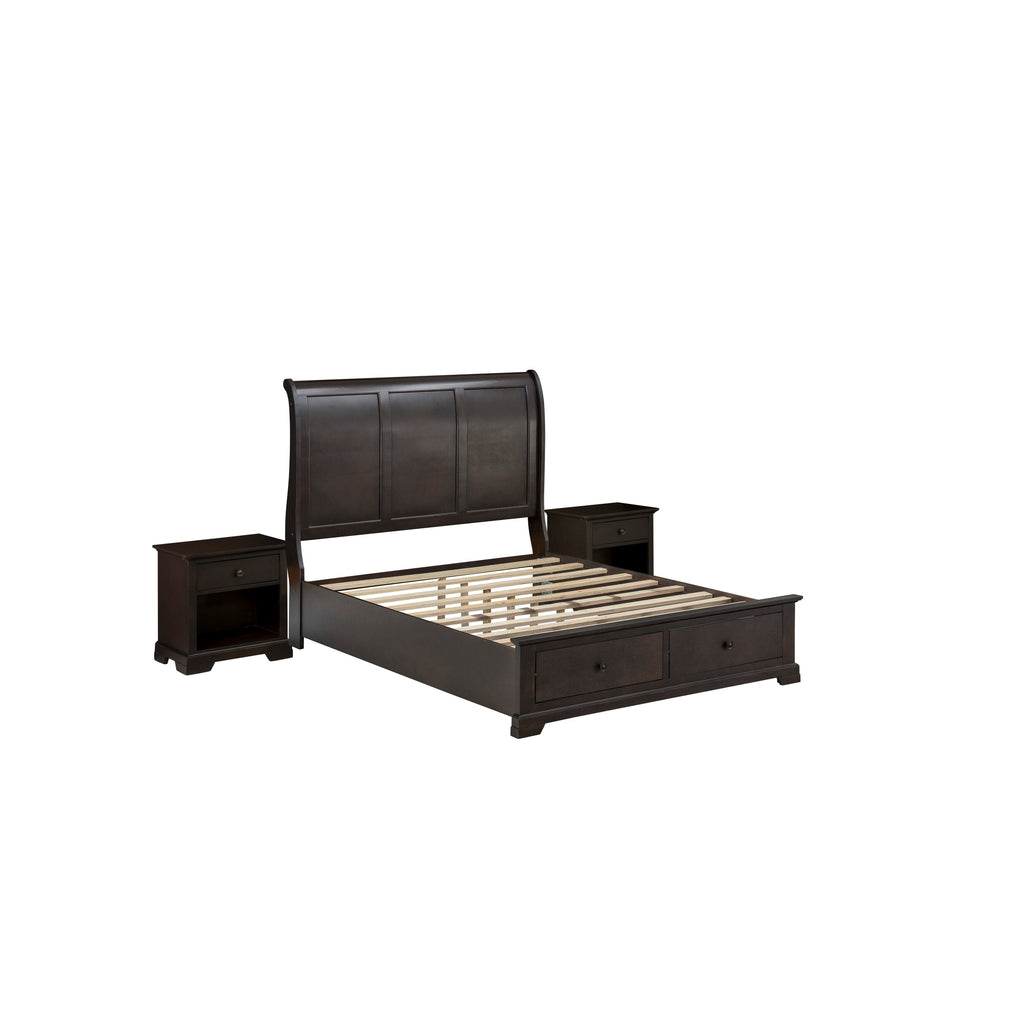 East West Furniture CO21-Q2N000 Cordova 3-Piece Queen Bedroom Set Contains a Wooden Platform Bed and 2 Midcentury Modern Nightstand with a Drawer - Wire Brushed Walnut Finish